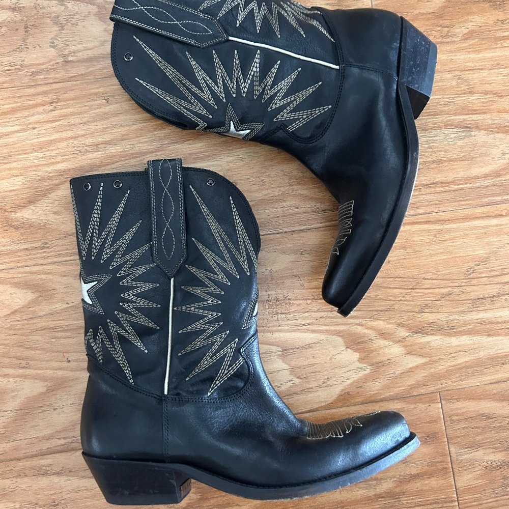 Golden Goose Black Leather Short Wish Star Boots Size 38